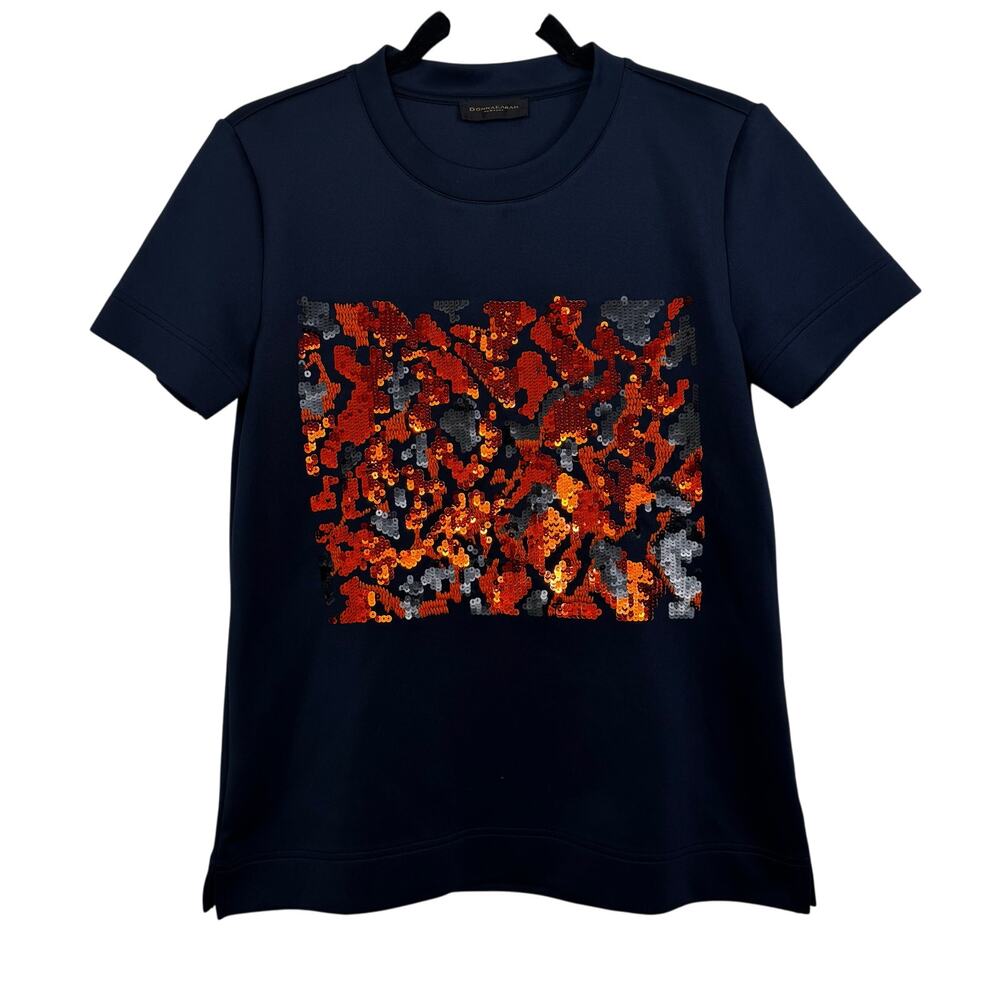 Donna Karan Navy Blue Sequin SAMPLE T shirt Size Medium *Read* Short Sleeve Rare